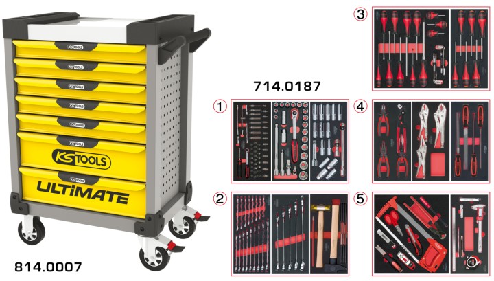 Servante gris/jaun 7 tir 187pc