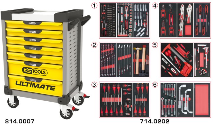Servante gris/jaun 7 tir 202pc