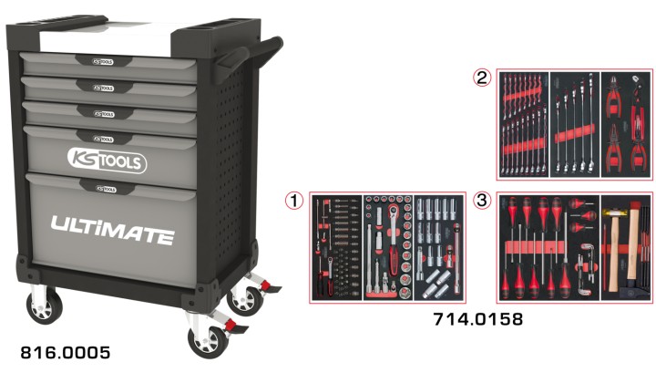 Servante gris/noir 5 tir 158pc