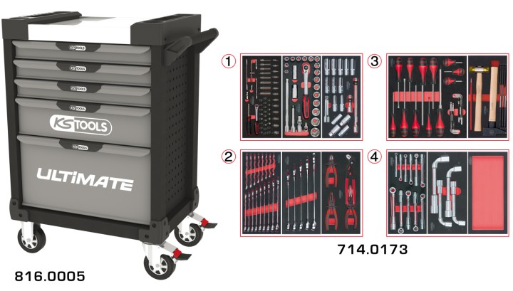 Servante gris/noir 5 tir 173pc