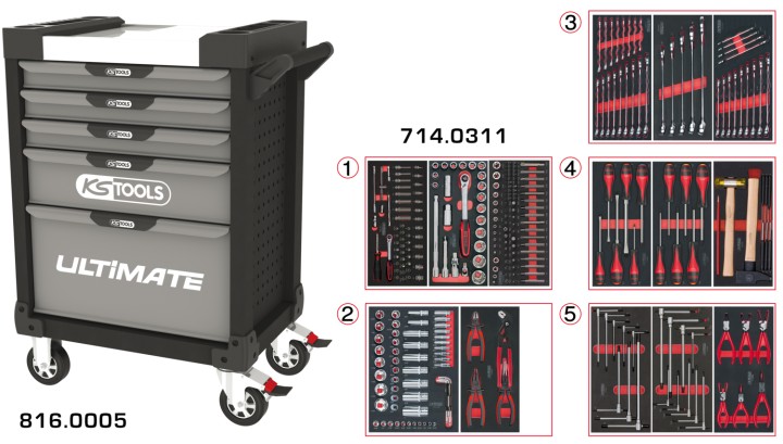 Servante gris/noir 5 tir 311pc