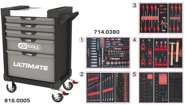 Servante gris/noir 5 tir 384pc