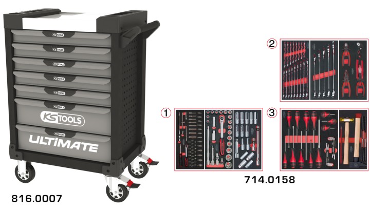 Servante gris/noir 7 tir 158pc