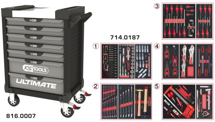 Servante gris/noir 7 tir 187pc
