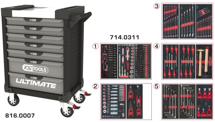 Servante gris/noir 7 tir 311pc
