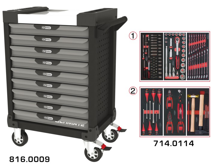 Servante gris/noir 9 tir 114pc