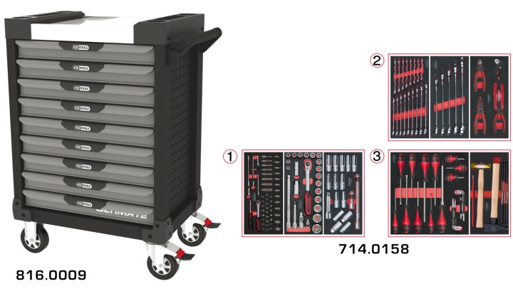 Servante gris/noir 9 tir 158pc