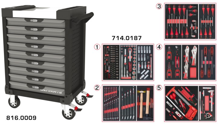 Servante gris/noir 9 tir 187pc