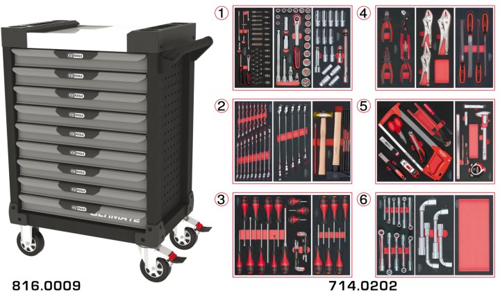 Servante gris/noir 9 tir 202pc
