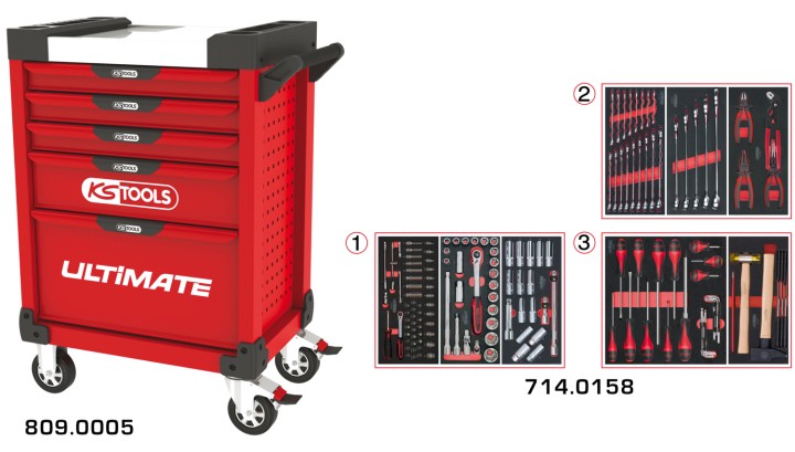 Servante rouge 5 tiroirs 158pc