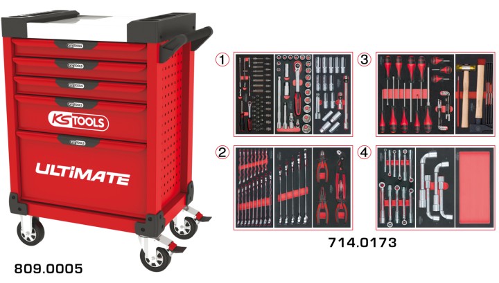 Servante rouge 5 tiroirs 173pc