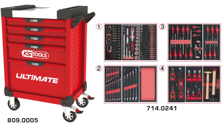 Servante rouge 5 tiroirs 241pc