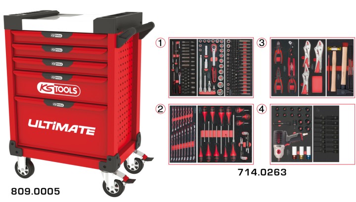 Servante rouge 5 tiroirs 263pc