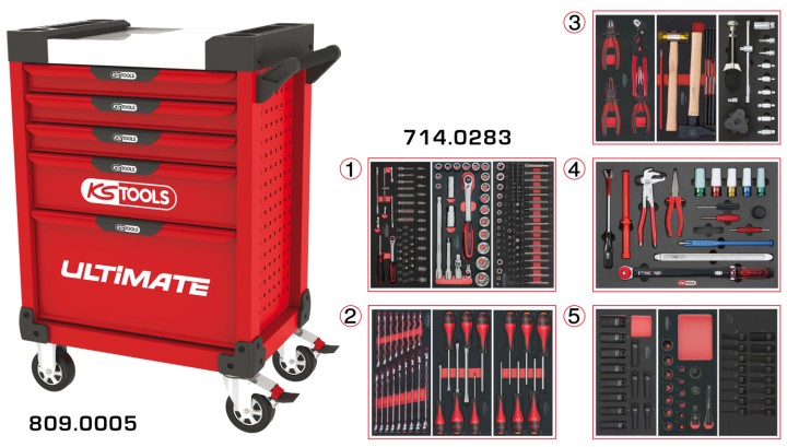 Servante rouge 5 tiroirs 289pc