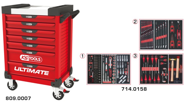 Servante rouge 7 tiroirs 158pc