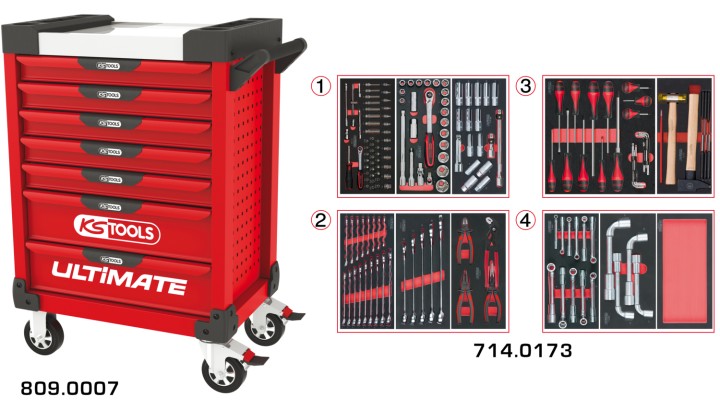 Servante rouge 7 tiroirs 173pc
