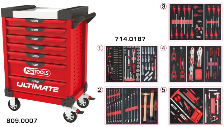 Servante rouge 7 tiroirs 187pc