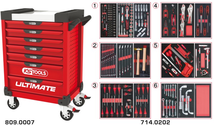 Servante rouge 7 tiroirs 202pc