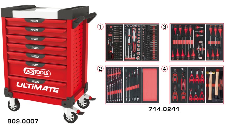 Servante rouge 7 tiroirs 241pc