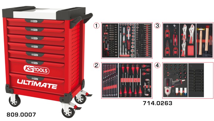 Servante rouge 7 tiroirs 263pc