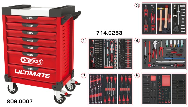 Servante rouge 7 tiroirs 283pc