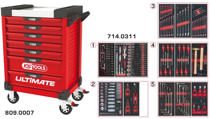 Servante rouge 7 tiroirs 311pc