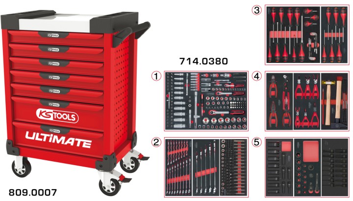 Servante rouge 7 tiroirs 384pc
