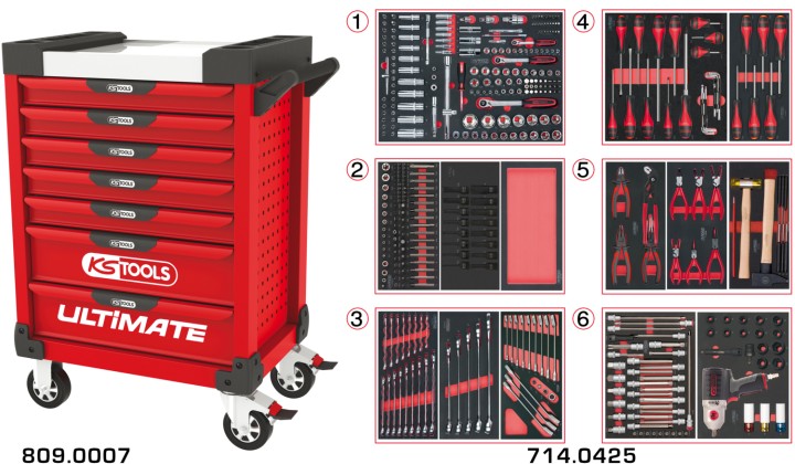 Servante rouge 7 tiroirs 429pc
