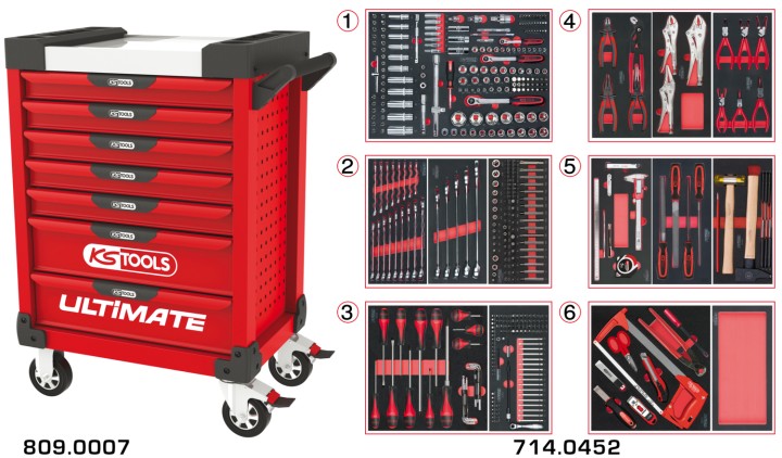 Servante rouge 7 tiroirs 455pc