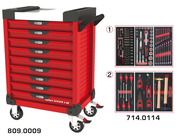 Servante rouge 9 tiroirs 114pc