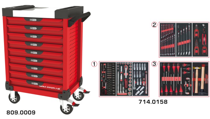 Servante rouge 9 tiroirs 158pc