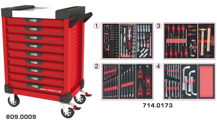 Servante rouge 9 tiroirs 173pc
