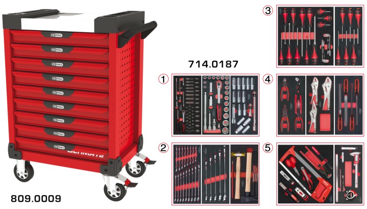 Servante rouge 9 tiroirs 187pc