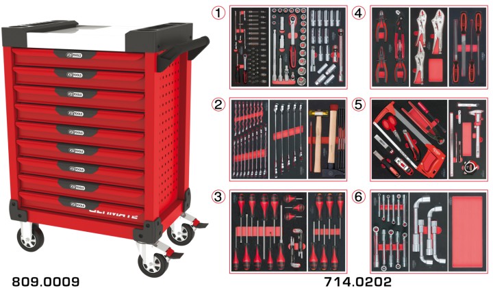 Servante rouge 9 tiroirs 202pc