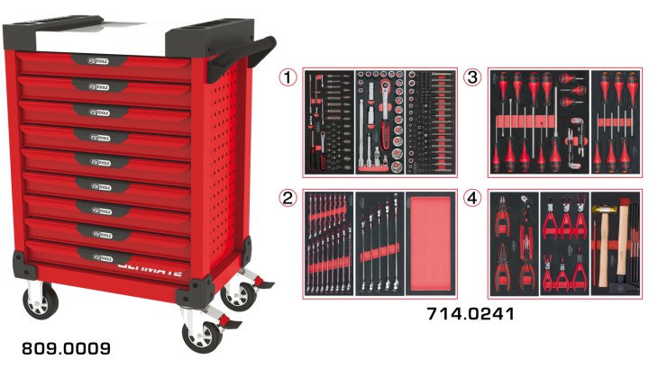 Servante rouge 9 tiroirs 241pc