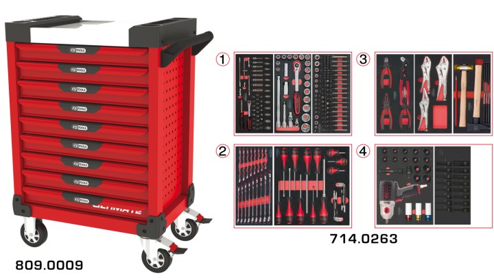 Servante rouge 9 tiroirs 263pc