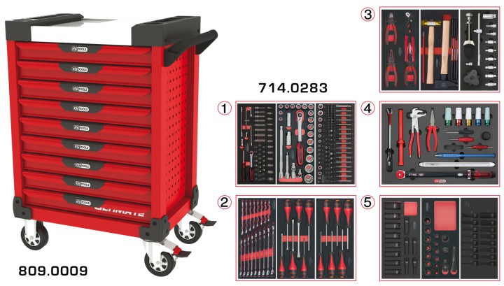 Servante rouge 9 tiroirs 283pc