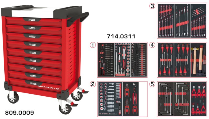 Servante rouge 9 tiroirs 311pc