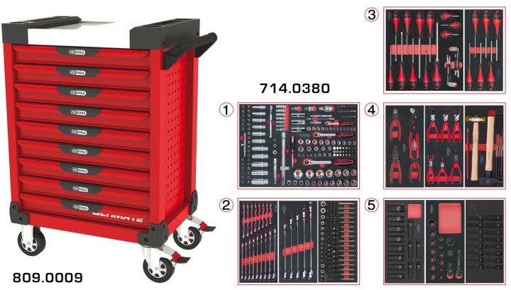Servante rouge 9 tiroirs 384pc