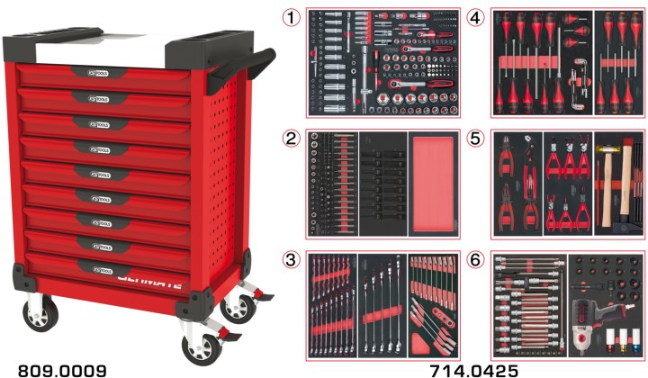 Servante rouge 9 tiroirs 429pc