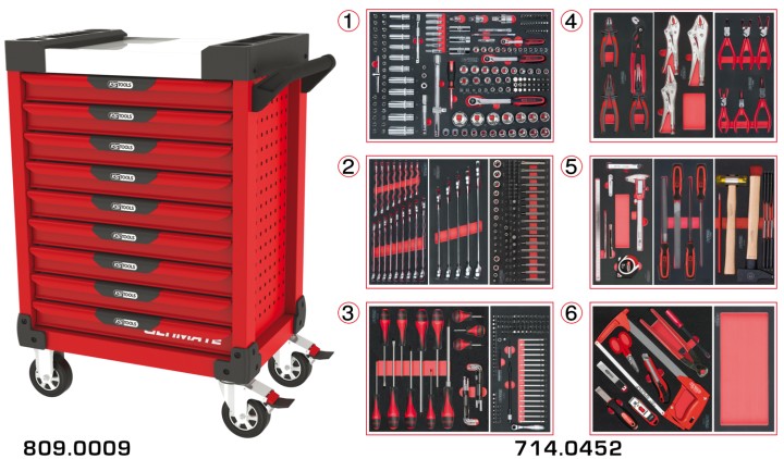 Servante rouge 9 tiroirs 455pc