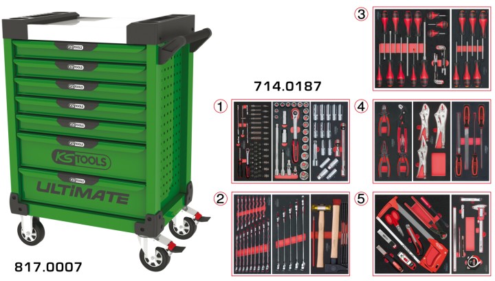 Servante verte 7 tiroirs 187pc