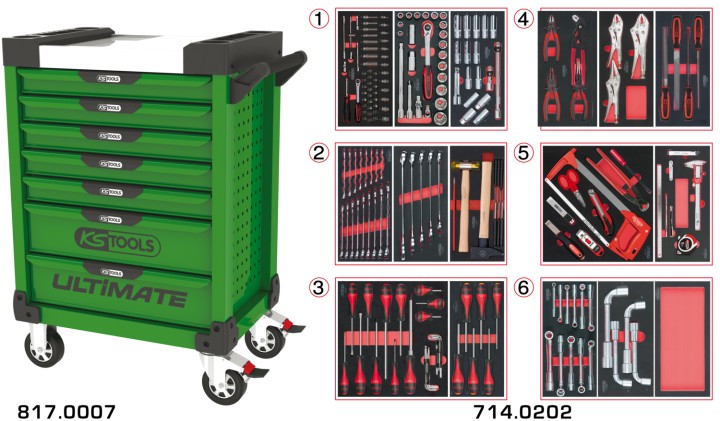 Servante verte 7 tiroirs 202pc
