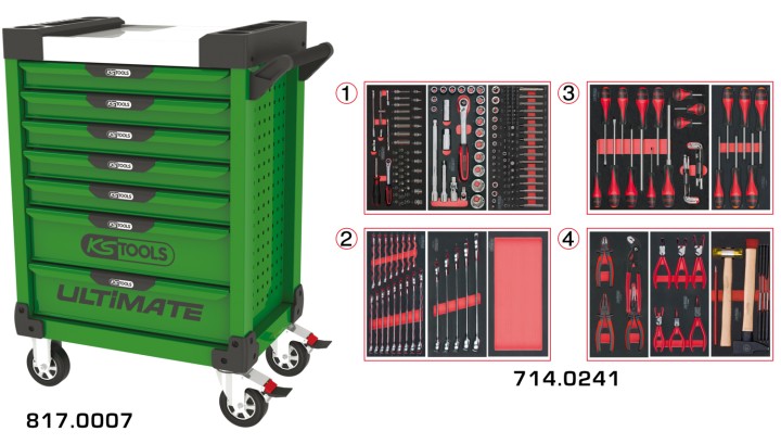 Servante verte 7 tiroirs 241pc