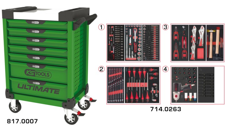 Servante verte 7 tiroirs 263pc