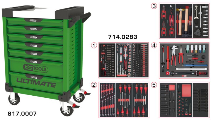 Servante verte 7 tiroirs 283pc