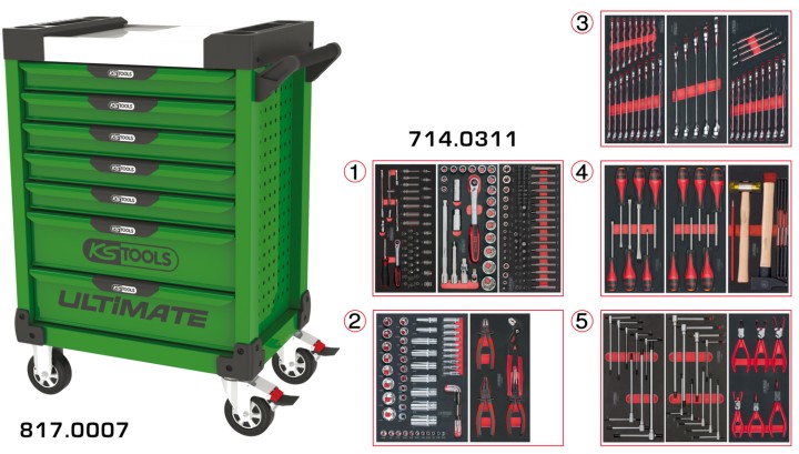 Servante verte 7 tiroirs 311pc