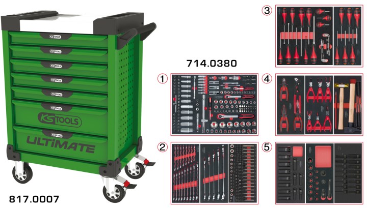 Servante verte 7 tiroirs 384pc