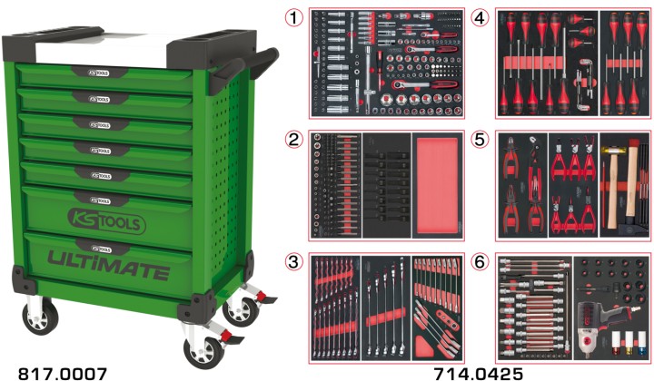Servante verte 7 tiroirs 429pc