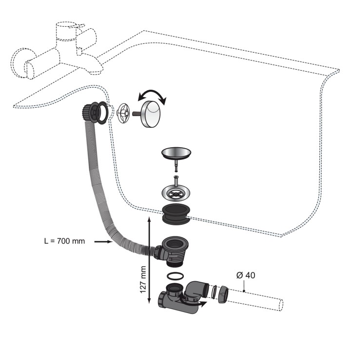 VIDAGE BAIGNOIRE ORIENTABLE